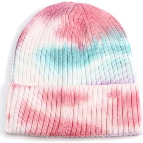 2020 New Women Tie Dye Beanie Floppy Hats Girls Warm Soft Knitted Cashmere Winter Hat Ladies Slouchy Beanie