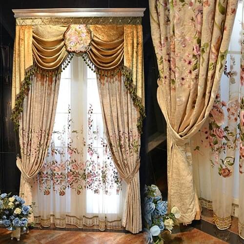 High Grade American Chenille Blackout Curtains Fabric For Living Room Embroidered Flower Valance Voile Tulle Drapes For Bedroom