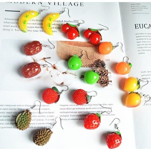 Japanese and Korean Yuansu Fruit Earrings Cartoon Simulation Interesting Personality Sweet New Cherry Strawberry Durian Earrings