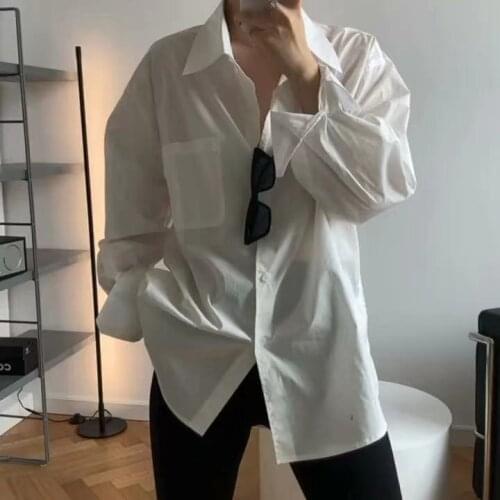 2021 Spring Summer Women Shirts White Teens Casual Blouses Female Tops Large loose Korean Style Long Sleeves Blusas Pockets