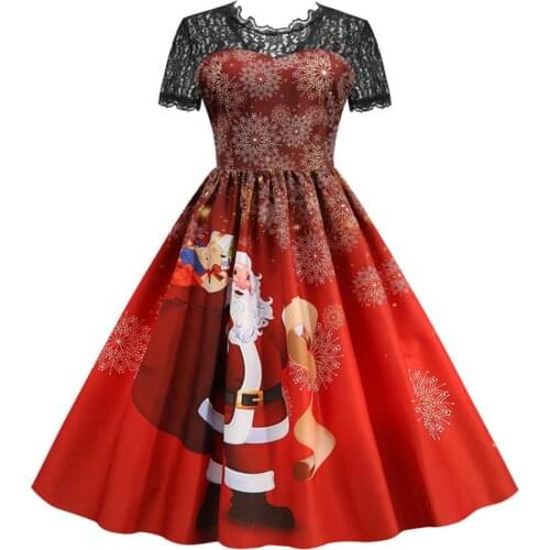 Lace Summer Dress Women New Christmas Dress Short Sleeve Lace Sexy Evening Party Dresses Tunic 50s Hepburn Elegant Sundress