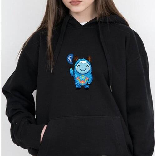 Winter Harajuku Women Kawaii Monster Pullover Hoodie Sweatshirt Hello Female Streetwear Coat Graphics Sweatshirt Poleron Mujer