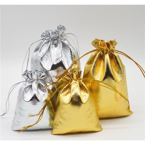 10/50/100pcs Gold Silver Organza Bag Jewelry Packaging Bag Wedding Party Favour Candy Bags Favor Pouches Drawstring Gift Bags