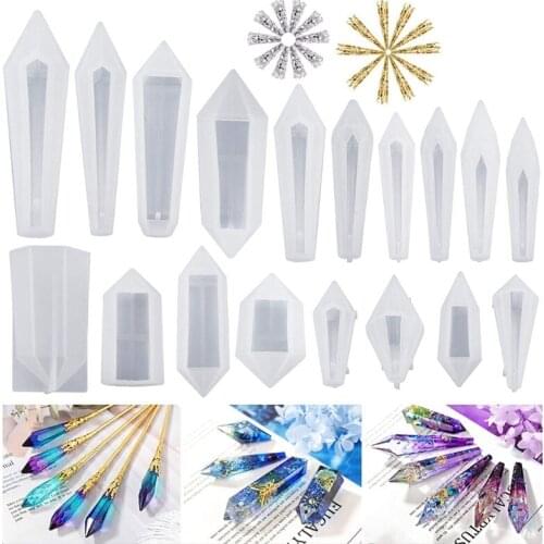 18Pcs Resin Pendulum Mold Silicone Quartz Crystal Molds with 20Pcs Bead Kit F3MD