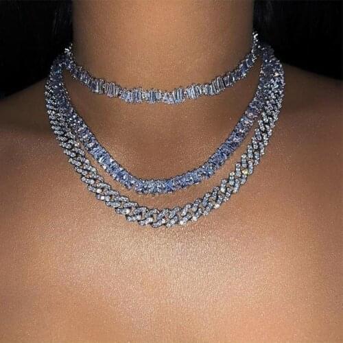 2021 New 9mm Clear Crystal Cuban Link Chain Choker Necklace For Women Color Mixed Short Miami Curb Chokers Hip Hop Punk Jewelry