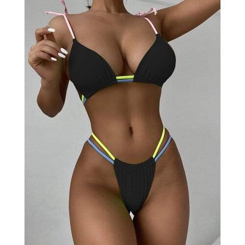 2021 Sexy Lace Up Bikini Patchwork Swimwear Women Swimsuit Female Two Pieces Bikini Set Bather Bathing Suits Beachwear Swim Lady