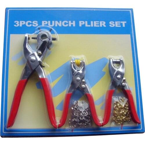 3pcs/lot Hand tools punch pliers + belt punch + snap button clamp /shoes eyes pliers(Gift 2 colors buttons)
