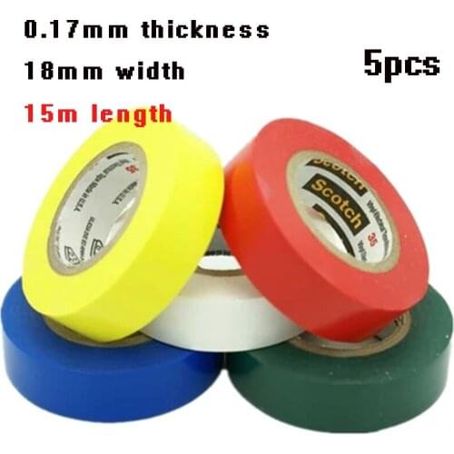 5pcs Free shipping 18mm width 15m 0.17mm PVC Electrical tape insulation tapes Heat Resistant Electrical waterproof Power tapes