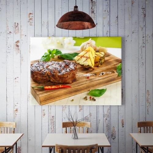 60x90cm Creative Home Decoration Painting Pineapple With Steak Wall Decor Restaurant Kitchen Hanging Painting