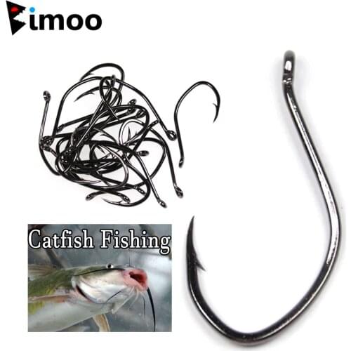 Bimoo 100pcs Barbed Catfish Fishing Hooks High Carbon Steel Saltwater Forged Fishhook for Catfish 8 6 1/0 2/0 3/0 Wholesale