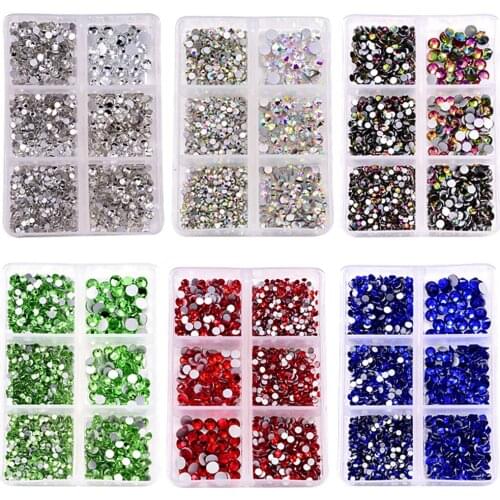 Glitter Crystals Strass 1250pcs Round Silver Flatback Non hotfix Nail rhinestones Mix size Stones Gems DIY Nail Art Accessories