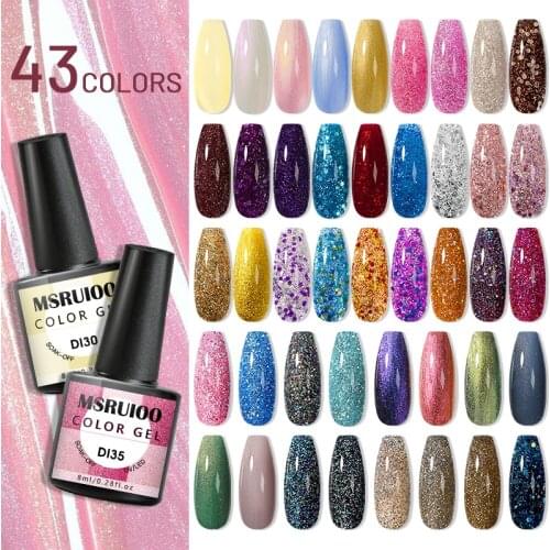 MSRUIOO Glitter UV Gel Nail Polish Glitter Sequins Soak Off UV Gel Varnish Colorful Nail Gel Polish DIY Nail Art Polish