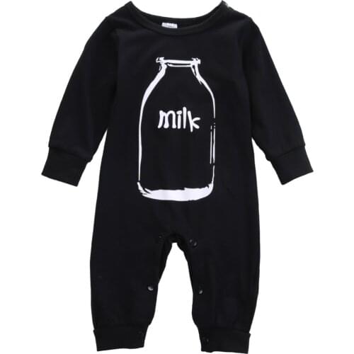 Newborn Toddler Kids Milk Bottle Romper Baby Boy Girl Long Sleeve Jumpsuit Romper Outfit Clothes Cute Babies Rompers