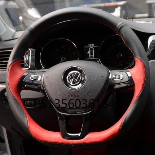 For Volkswagen Lavida Tharu Tiguan Sagitar Magotan cc Bora Golf VI hand stitched steering wheel cover leather suede grip cover