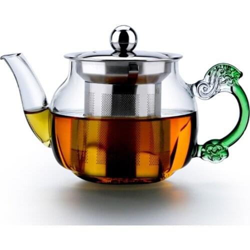 Artistical Elegant Glass Tea Pot with Stainless Steel Infuser and Lid Microwavable Stovetop Safe Glass Kettle 14 fl.oz / 400ml