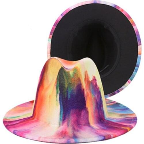 Fedora tie dyed fedoras hat church hat jazz top hat red bottom fedoras unisex hat party club hat wholesale felt hat