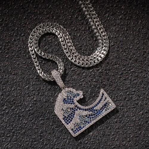 HIYONG New Hip Hop Zircon Kanagawa Surf Pendant Necklace, Mens, Womens Gold And Necklace Silver Fashion Jewelry
