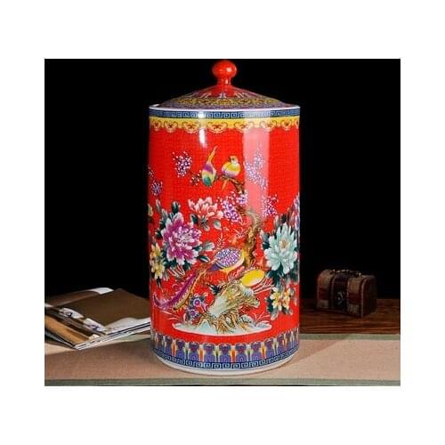 Jingdezhen ceramic barrel 25 kg red ricer box barrel with cover tank it oil cylinder can save m kimchi cylinder