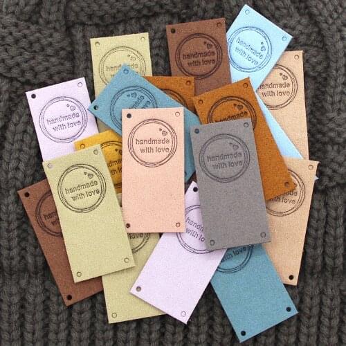 20Pcs Handmade With Love Label Leather Labels DIY Gifts Hand Made Tags For Clothes Hats Bags Sewing Accessories 2x5CM