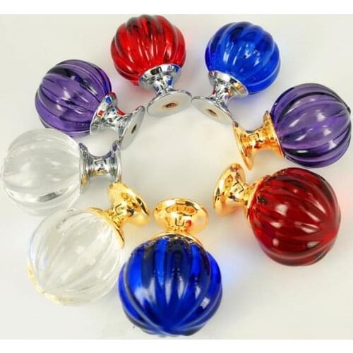 LCH 30MM Colored irregular Purple Red Crystal Pumpkin Knob Cabinet handle Dresser Cupboard Door Pulls Round Knob
