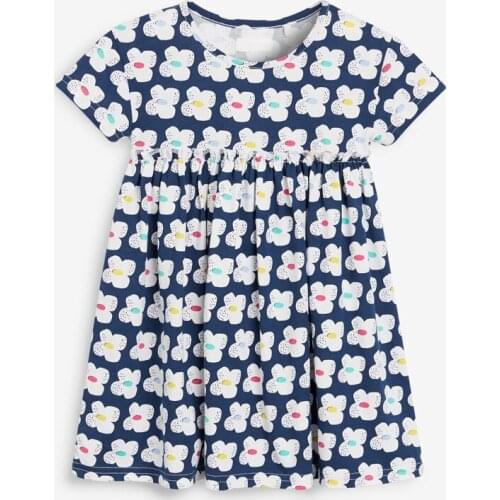 Little Maven New Summer Kids Blue Floral O-neck Girls Short-sleeved Printed Sweet Children Girls Cotton Knitted Casual Dresses