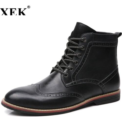 XEK genuine leather boots men plus size 39-47 snow winter work dress shoes male for mens ankle boots ZLL180