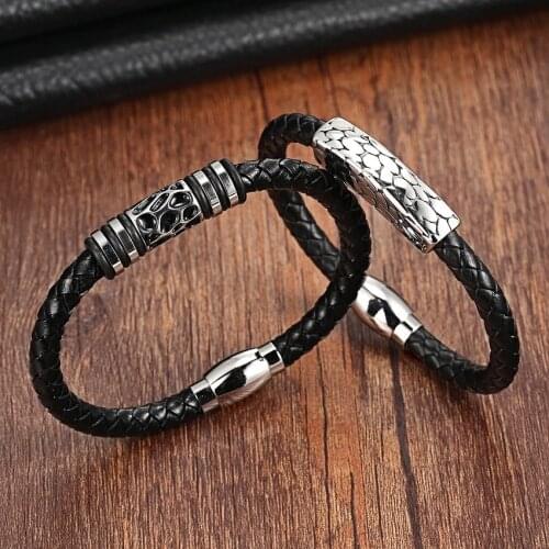 Fashion Top Stainless Steel Genuine Leather Bracelets For Women Men Trendy Bracelets & Bangles Pulseiras Masculina Men Jewelry