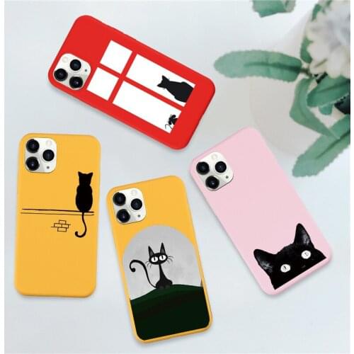 JAMULAR Cute Black Cat Soft Case for iPhone X XR XS 11 Pro MAX 7 8 6 6S Plus 9 SE 2020 Cartoon Matte Silicone Phone Back Cover