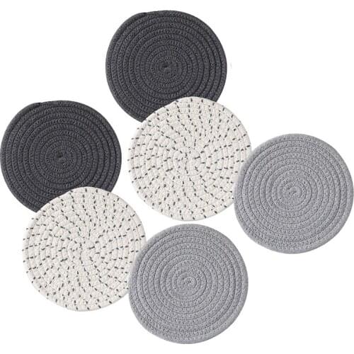 Drink Coasters Set,Cotton Cup Mat,Handmade Braided Kitchen Pot Holders,Placemat,Spoon Rest,for Cooking,Set of 6(7 In)