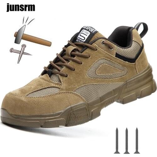 New leather safety shoes mens steel head anti-smashing anti-slip wear-resistant shoes lightweight and solid work shoes