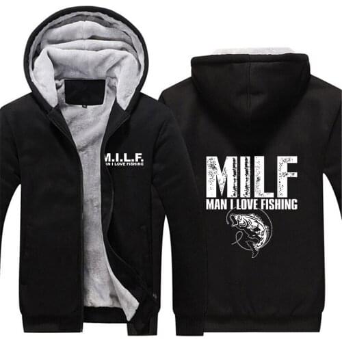 2021 New Hoodies Milf Man I Love Fishing Printing Jacket Casual Winter Thicken Warm Fleece Cotton Zipper Raglan Tracksuits Coat