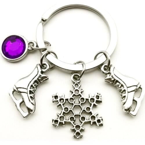 New Snow Keychain Antique Ice Skate Charm Birthstone Pendant Keychain Winter Men and Women Ski Commemorative Jewelry