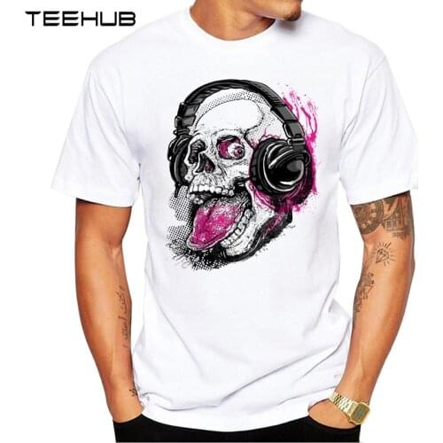 New Arrivals 2021 TEEHUB Cool Mens Fashion Raspberry Skull With Headphones Design T-Shirt Short Sleeve O-neck Tops Hipster Tee