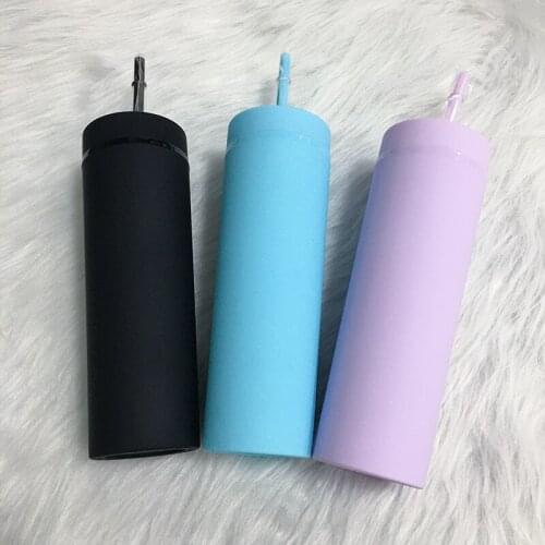 New Styles 16oz Acrylic Macron Slim Skinny Tumbler With Lid Straw Colorful Water Bottle Insulated For Gift