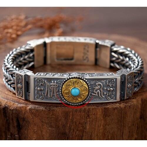 New Buddhism Silver Six-character Mantra Twist Woven Mens Bracelet Rotatable Classic Vajra Transfer Female Bracelet