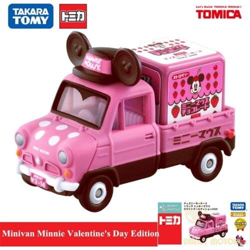 Original Tomy Mini Disney Cartoon Minivan Minnie Valentine Day Edition Alloy Diecast Metal Collection Model Toy For Baby 146407