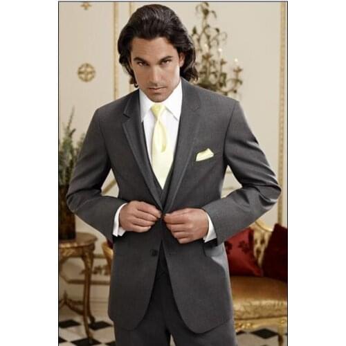 2018 the groom dress brought the best man suit dark grey best man/groom wedding party suit (jacket + pants + tie + vest)