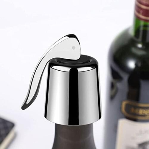 Wine Bottle Stopper Stainless Steel Reusable Leakproof Silicone Beverage Bottle Sealer Wine Fresh Saver Barware Bar Tools