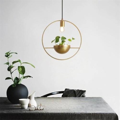 Modern Nordic Gold Iron Plant Pot Pendant Light for Bar Restaurant Foyer Dining Room Suspension Hanging Lamp 2395