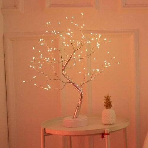 LED USB Copper Wire Tree Table Lamp Kids Night Light Battery Operated for Home Fairy Bedroom Valentines Day Wedding Decoration
