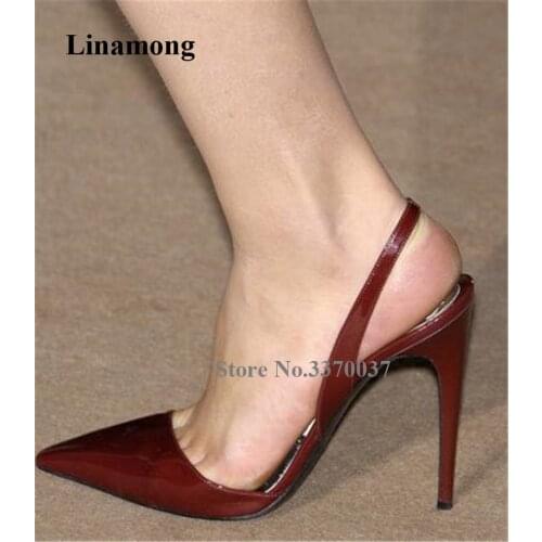 Brand Design Women Fashion Pointed Toe Burgundy Patent Leather Stiletto Heel Pumps Wine Red Grey Slip-on High Heels Formal Shoes