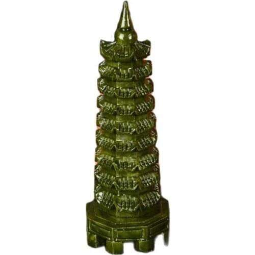 Natural Jade Wenchang Pagoda Decoration. Jade Carving Fengshui Home Decoration