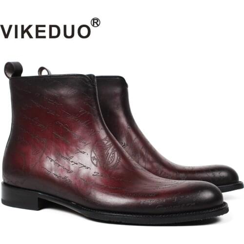 Vikeduo 2020 New Mens Boots Letter Pattern Laser Shoes Males Genuine Leather Shoe Plus Size Bota Masculina Ankle Boot Footwear