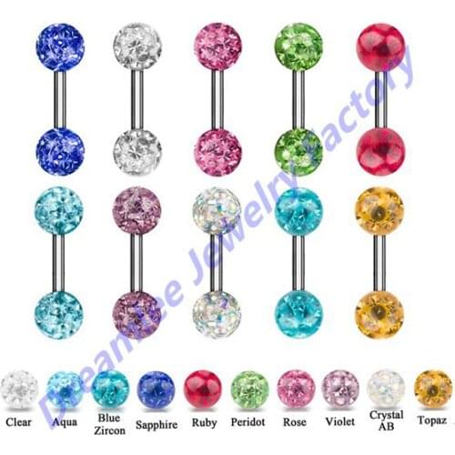 20pieces Steel Bling CZ Gem Ferido Crystal Ball Epoxy Ear Tragus Helix Stud Tongue Barbell Ring Body Piercing Jewelry