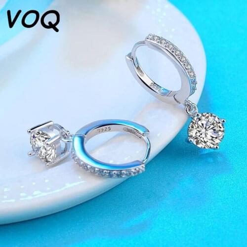 VOQ 925 Sterling Silver Round Zircon Pendant Hoop Earrings, Simple and Elegant Earrings for Women, Jewelry Gifts
