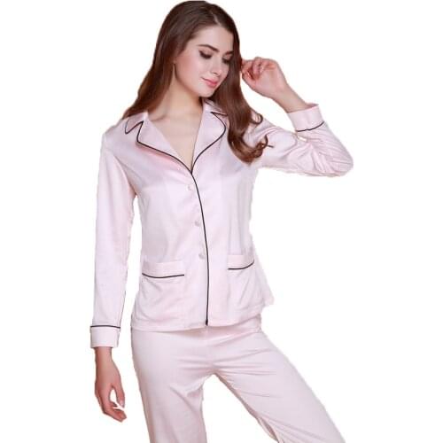 Womens Nightwear Pajamas Set With turn-down Collar Free Shipping 2016 New Arrival Silk Long Sleeve Cloth + Long Pants Home Wear
