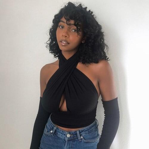 Dourbesty Women Cut Out Criss Cross Halter Crop Top with Separated Sleeve Sexy Backless Wrap Tank Tops For Femme Fashion T-Shirt