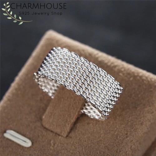 Wedding Bands 925 Silver Rings For Women Mesh Round Finger Ring Bague Anillos Bridal Jewelry Accessories Party Gift Size 6 7 8 9