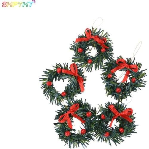 1PC Mini Christmas Wreath Pine Red Bow-knot Ornament Plastic Xmas Tree Home Party Kid Girl Dollhouse Festival Decor Gift 4cm