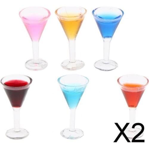 2x6 Pieces Sharp Cocktail Glasses Dollhouse Plastic Kitchen Table Decoration